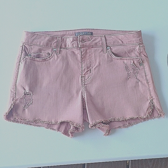 Level 99 Pants - LEVEL 99 Adelynn Side Slit Distressed Denim Shorts, Size 29, Maeve